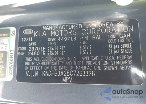 2012 Kia Sportage Lx from USA, damaged, VIN KNDPB3A28C7263326